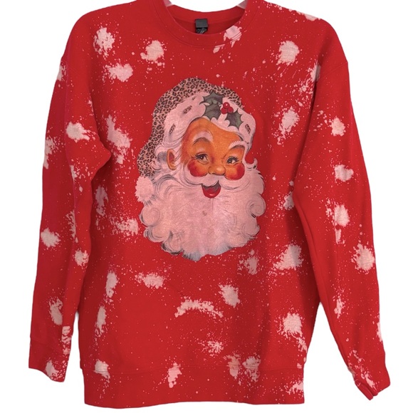 Size Small Bleached Leopard Vintage Santa Sweatshirt Cotton-Polyester - Picture 2 of 6